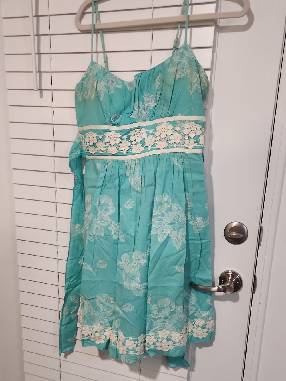 B. Darlin Turquoise Floral Cotton Top with Embroidered Detail
